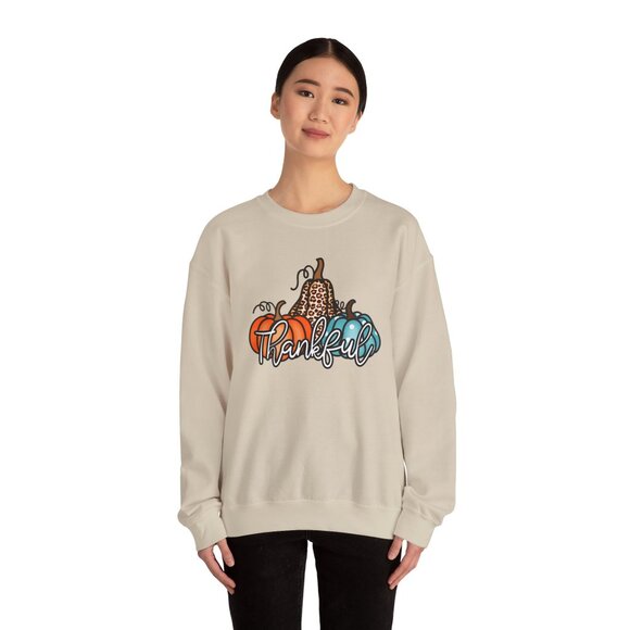 Cozy “Thankful” Fall Sweatshirt – Neutral Crewneck with Pumpkin & Leopard Print - Picture 3 of 3